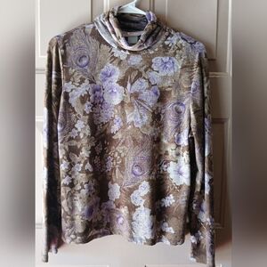 TanJay Brown and Purple Floral Cowl Neck Top